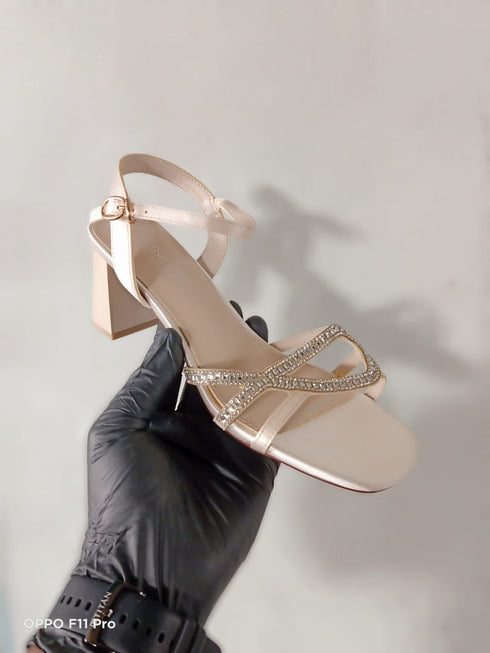 Rhinestone Embellished Buckle Heel